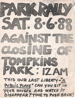 Flyer for event at Tompkins Square Park